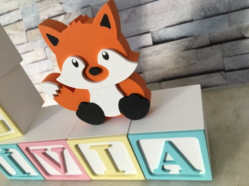 Raposa com Cubos Personalizados de MDF Decoração Bebê e Infant