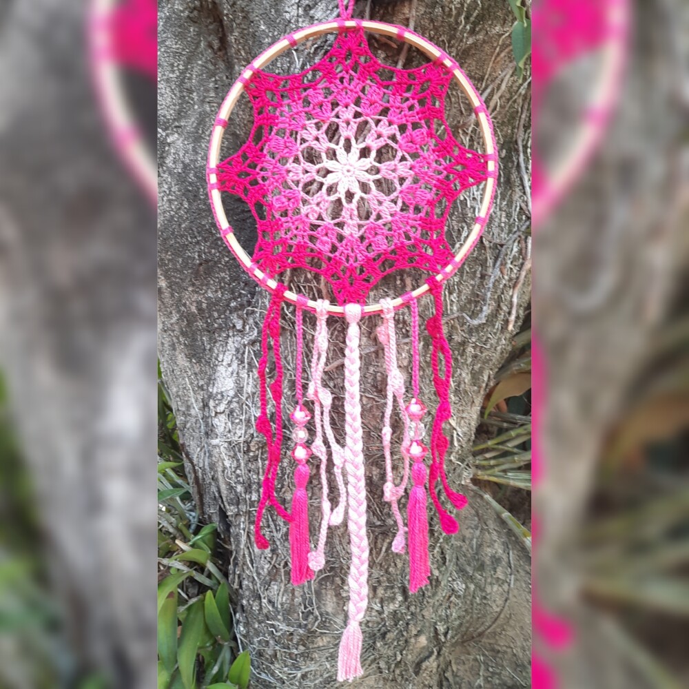 Mandala Decorativa em Crochê Tons de Rosa