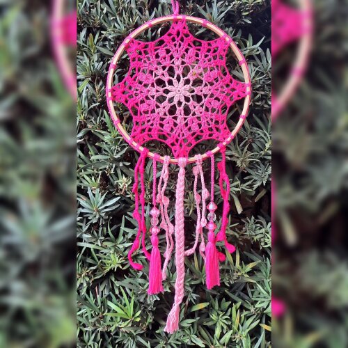 Mandala Decorativa em Crochê Tons de Rosa