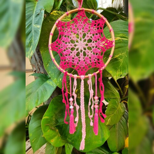 Mandala Decorativa em Crochê Tons de Rosa