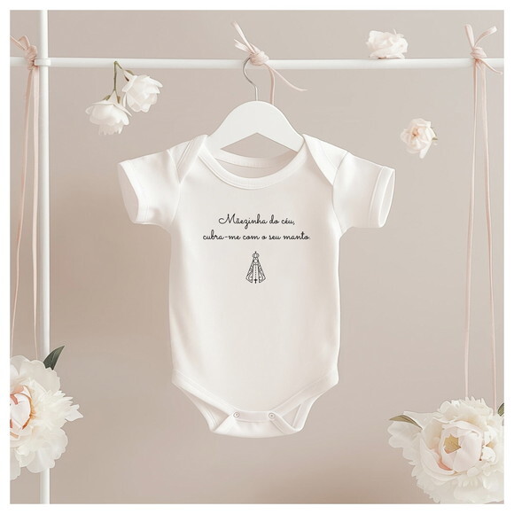 Body Bebê Mãezinha do Céu - Suedine 100% Algodão Religioso