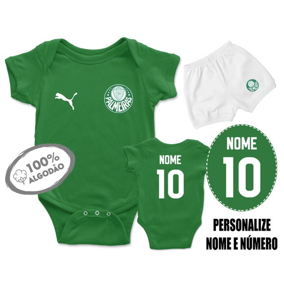 Conjunto Body Bebê Personalizado Time Futebol Palmeiras