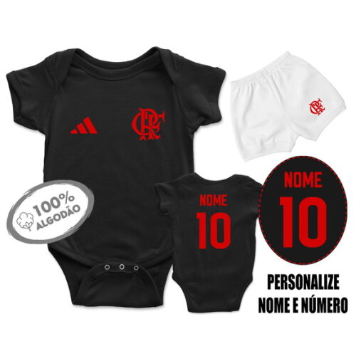 Conjunto Body Bebê Personalizado Futebol Flamengo 2025