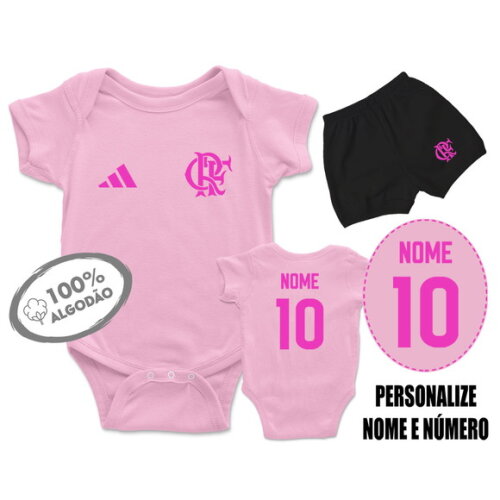 Conjunto Body Bebê Personalizado Futebol Flamengo 2025