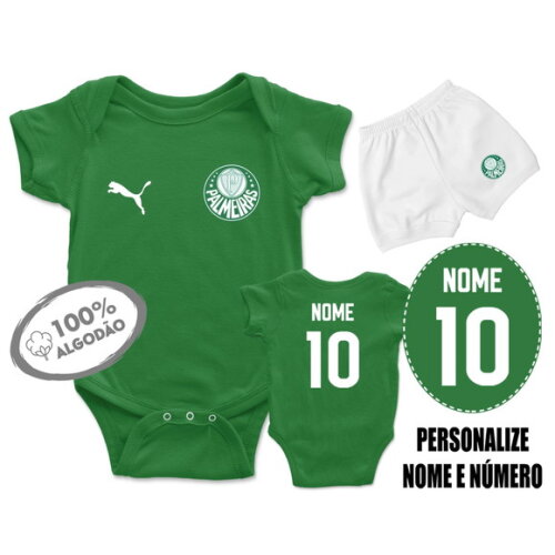 Conjunto Body Bebê Personalizado Time Futebol Palmeiras