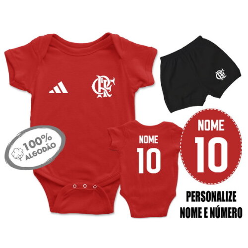 Conjunto Body Bebê Personalizado Futebol Flamengo 2025