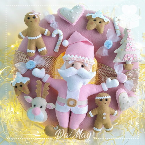 Guirlanda de Natal Papai Noel Rosa