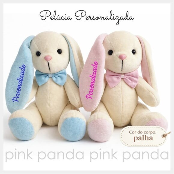 Coelho de Pelúcia Personalizado com Nome ou Frase Curta
