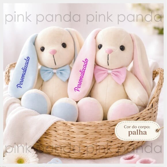 Coelho de Pelúcia Personalizado com Nome ou Frase Curta