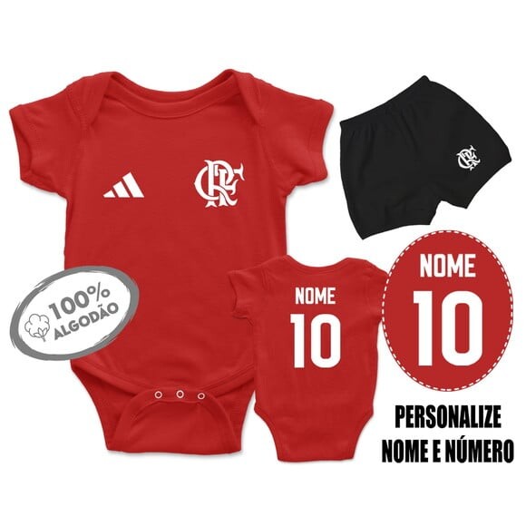 Conjunto Body Bebê Personalizado Futebol Flamengo 2025