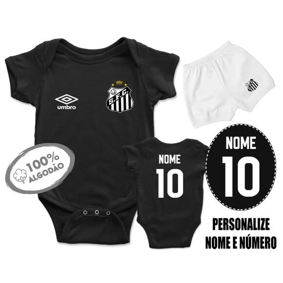 Conjunto Body Bebê Personalizado Time Futebol Santos