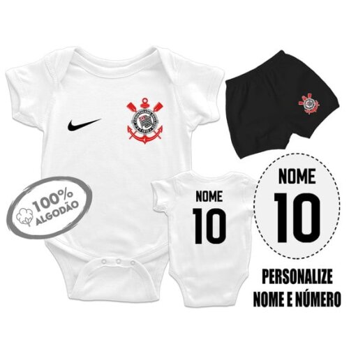 Conjunto Body Bebê Personalizado Corinthian.s Timão Preto