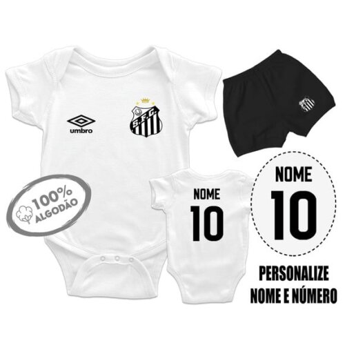 Conjunto Body Bebê Personalizado Time Futebol Santos