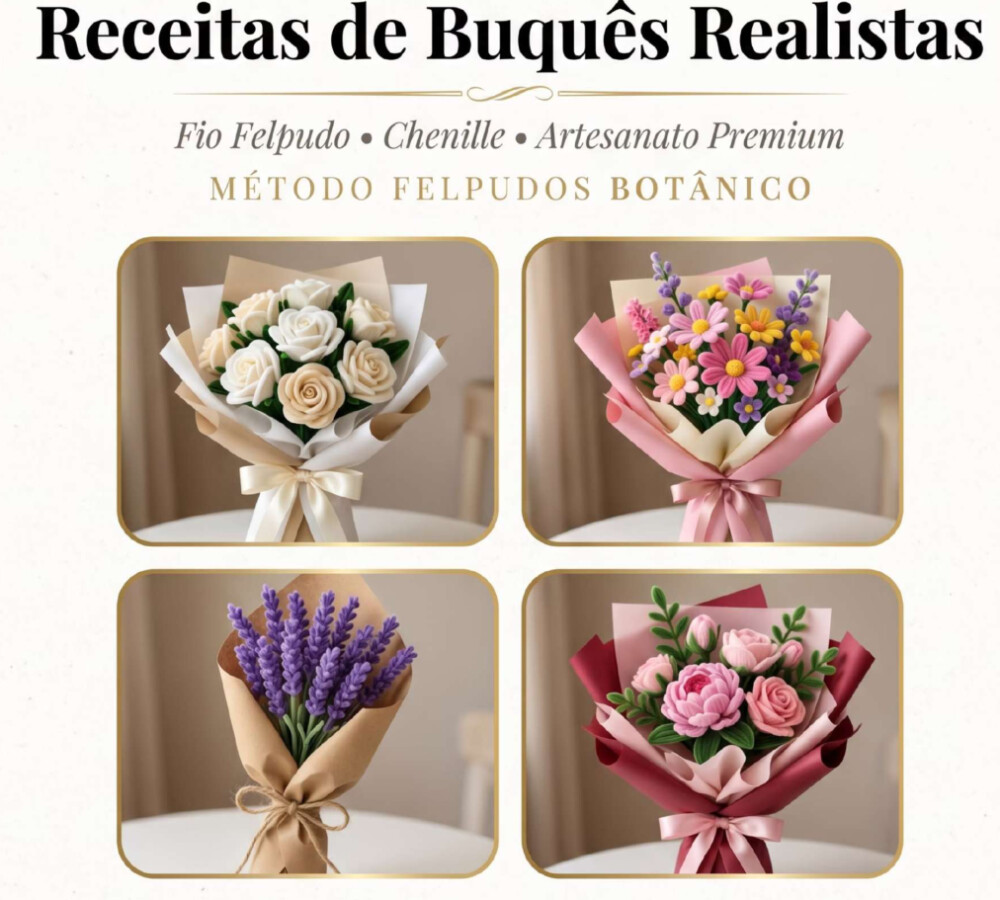 Apostila digital buquês realista fio felpudo