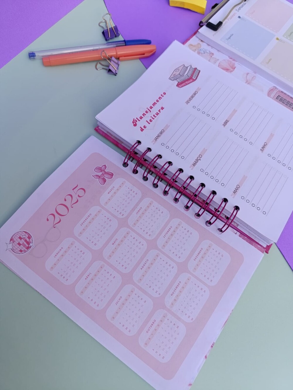 Caderno ficha de leitura com bloco de planejamento (planner)