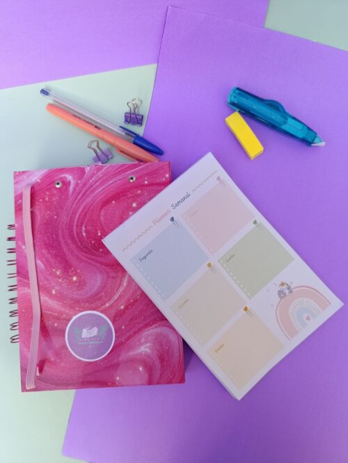 Caderno ficha de leitura com bloco de planejamento (planner)