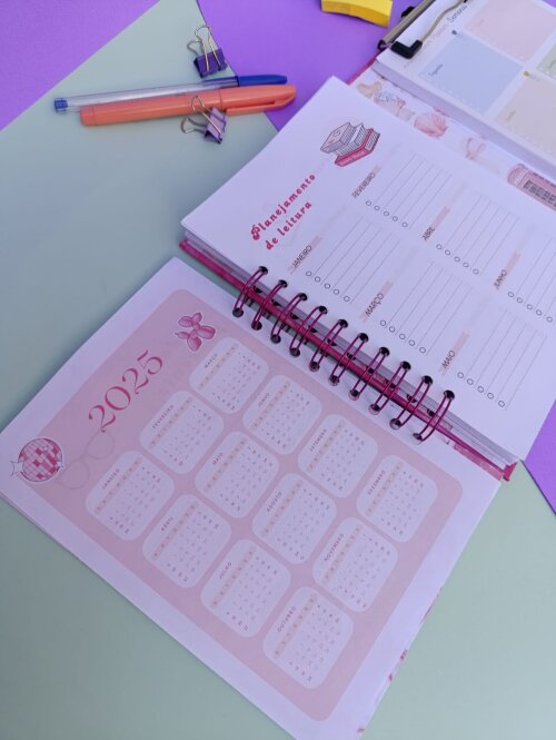 Caderno ficha de leitura com bloco de planejamento (planner)