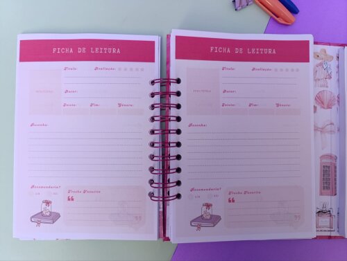 Caderno ficha de leitura com bloco de planejamento (planner)
