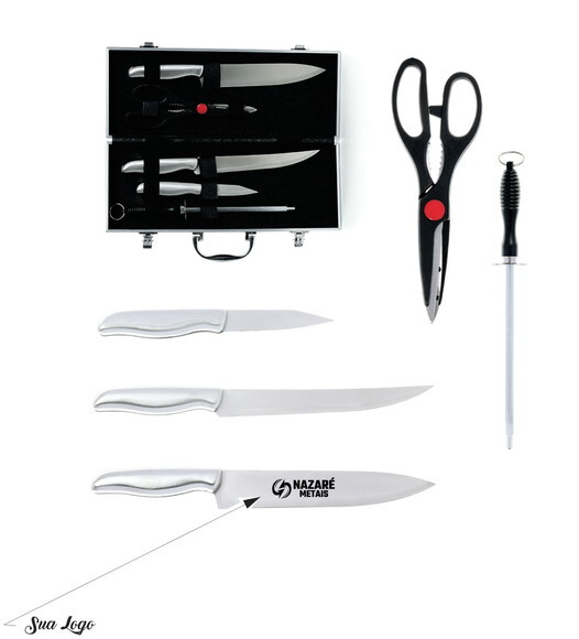 Kit Churrasco Personalizado 5 Pças em Maleta Aluminio 1345
