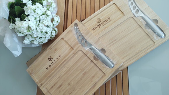 Kit Queijo Grande Tabua Bambu com Faca Inox - Luxo - 93975