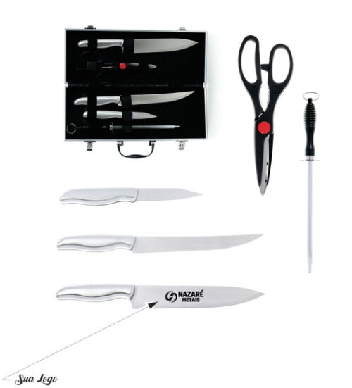 Kit Churrasco Personalizado 5 Pças em Maleta Aluminio 1345