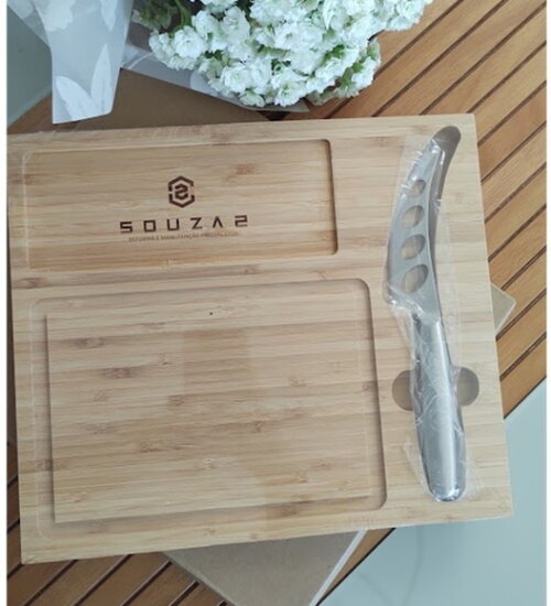 Kit Queijo Grande Tabua Bambu com Faca Inox - Luxo - 93975