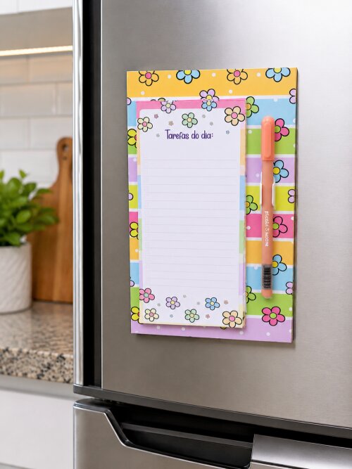Ímã de Geladeira To Do List Com Caneta Floral