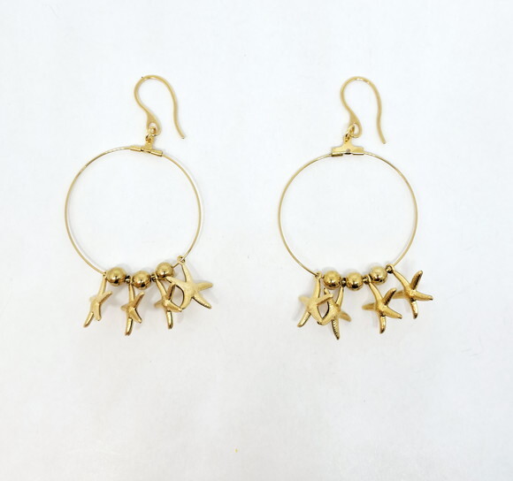 Brincos em Aço Inoxidável Dourado com Bolinhas e Estrelas