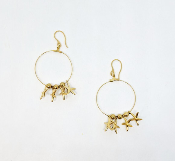 Brincos em Aço Inoxidável Dourado com Bolinhas e Estrelas