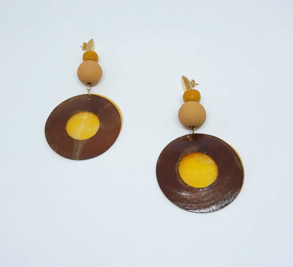 Brincos Em Madrepérolas Alaranjadas E Marrons, Massa Fimo, R