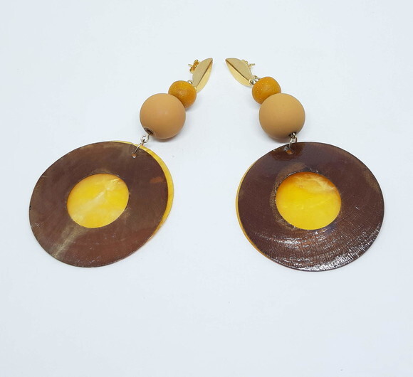 Brincos Em Madrepérolas Alaranjadas E Marrons, Massa Fimo, R