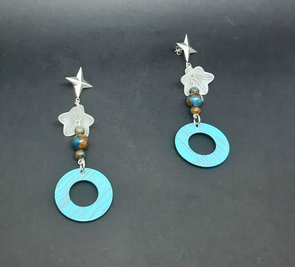 Brincos em Peças Folheadas a Prata com Pedra Jasper e Resina