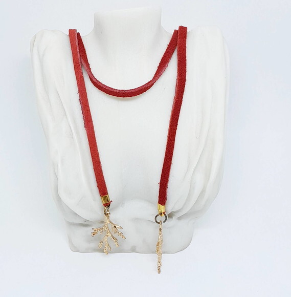 Colar Choker em Camurça Natural Vermelha