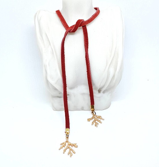 Colar Choker em Camurça Natural Vermelha