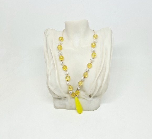 Colar em Cristal Amarelo, Jade, Peças Folheadas a Prata