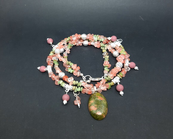 Colar em Cristal Cherry, Turquesa Africana e Unaquita