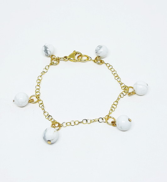 Pulseira Em Aço Inox Dourado E Pedras Naturais Howlitas
