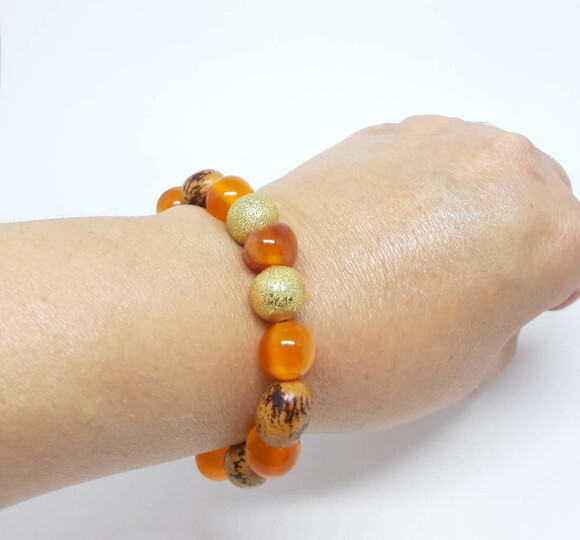 Pulseira Em Ágata Natural, Olho De Gato E Sementes