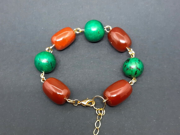 Pulseira Em Ágatas Naturais, Paxiubão E Peças Folheadas