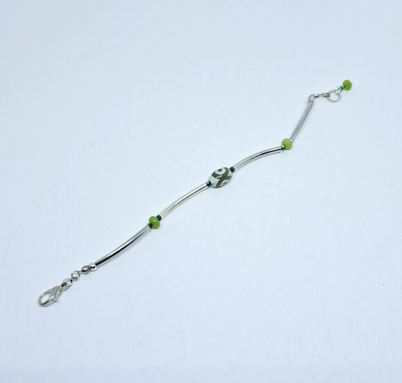 Pulseira em Ágata Tibetana, Cristal e Jade Naturais