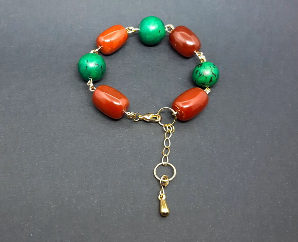 Pulseira Em Ágatas Naturais, Paxiubão E Peças Folheadas