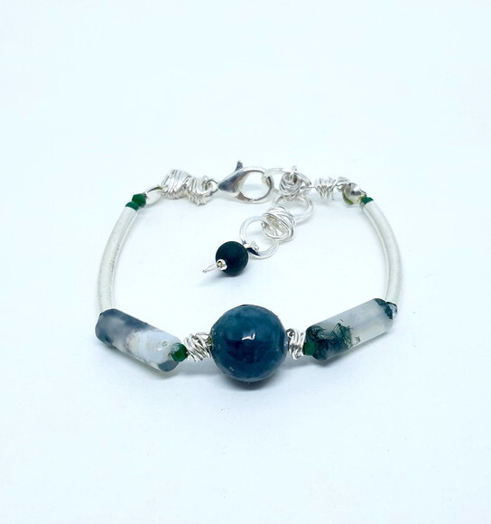 Pulseira em Ágatas Verdes e Peças Folheadas