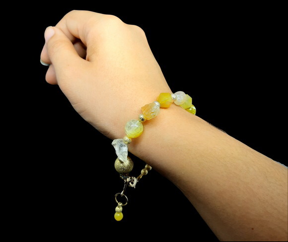 Pulseira em Citrino, Ágata, Jade Amarela e Peças Folheadas