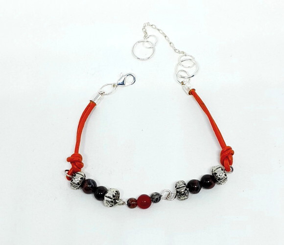 Pulseira em Couro Natural Alaranjado com Peças Folheadas