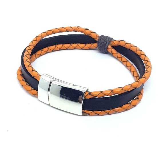 Pulseira em Couro Natural nas Cores Chocolate e Alaranjada