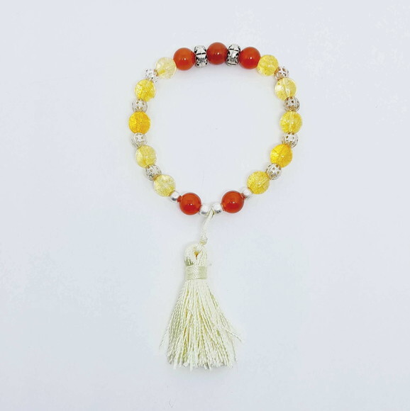 Pulseira em Cristal Amarelo e Jade Alaranjada com Peças Folh