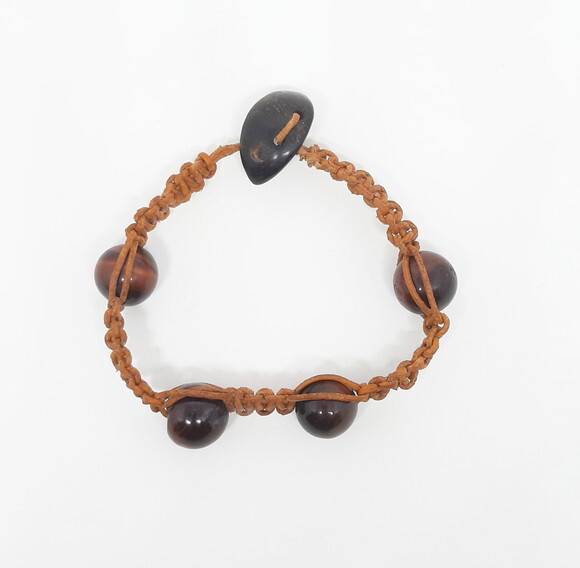Pulseira Em Macramê Com Pedras Naturais Olho De Boi