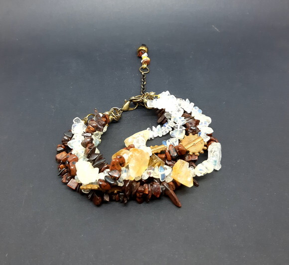 Pulseira em Pedra Citrino, Olho de Boi, Opalina e Obsidiana