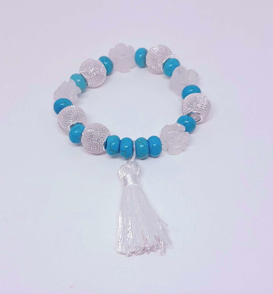 Pulseira em Peças Folheadas a Prata, Cristal Rosa e Howlita