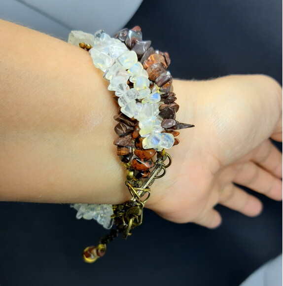 Pulseira em Pedra Citrino, Olho de Boi, Opalina e Obsidiana